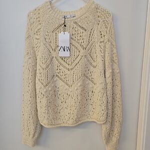 Zara Women's Cream Textured Knit Sweater